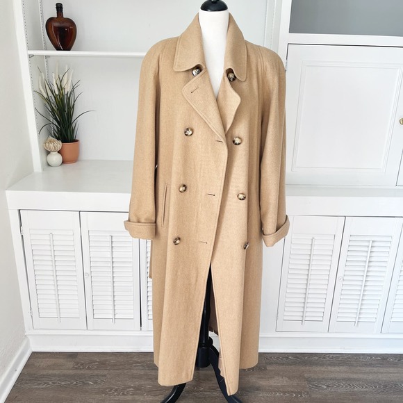 Vintage Fleurette of California Camel Hair Wool Double Breasted Trench Coat Sz L - Picture 9 of 9